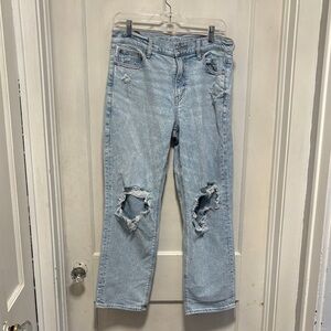 American Eagle Outfitters Light Wash Distressed Ankle Straight-Leg Jeans 8